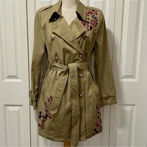 White House Black Market Olive Floral Trench Coat